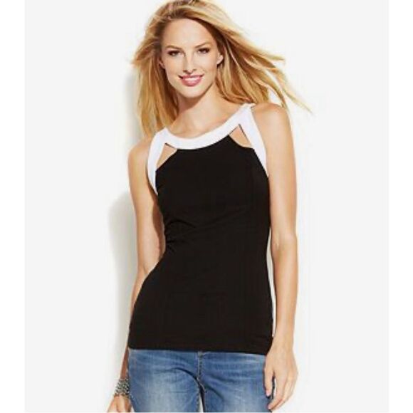 INC black and white color block cutout top size medium - Picture 1 of 8